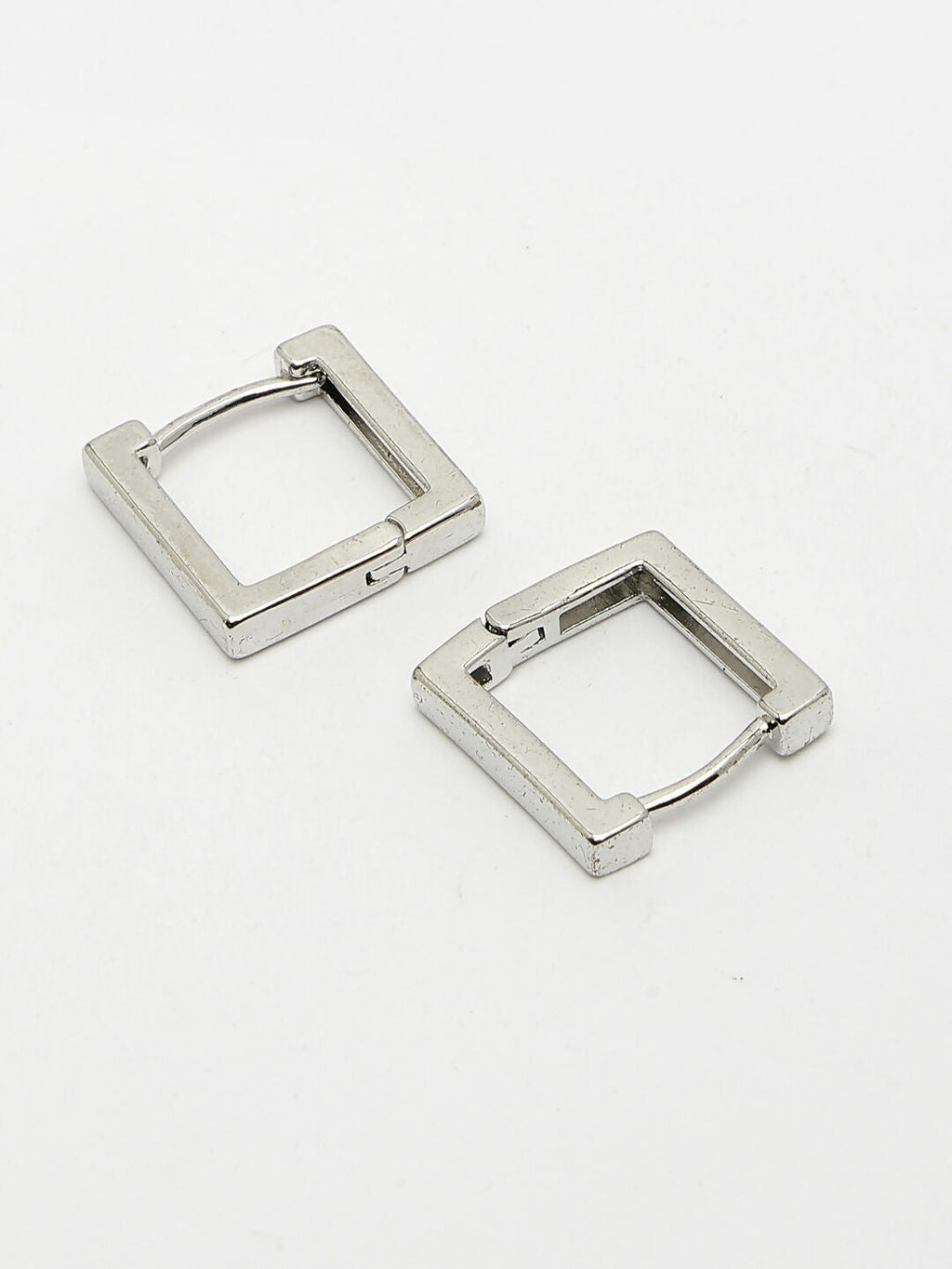 NVR Men's Silver-Plated Geometric Shape Stainless Steel Hoop Earrings