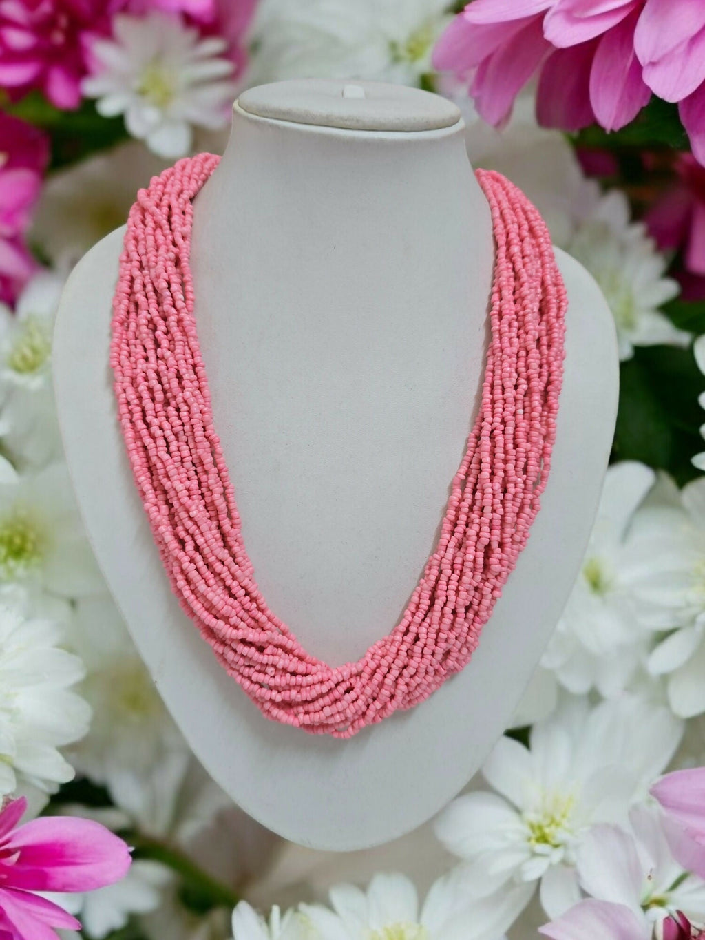Inhanns Handmade Beaded Multilayer Necklace, 20 Layers - Light Pink | Grocsy