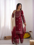 Teeya Creation Womens Trendy Stylish Embroidery Thread Work Maroon Kurta Set | Grocsy