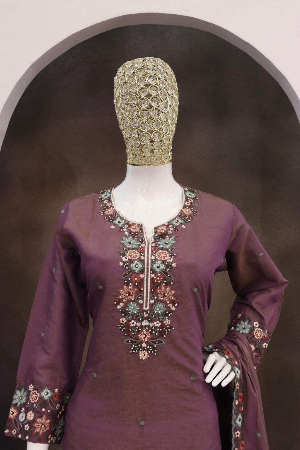 Anaita Wine Simar with Embroidery Multi & Zarkhan Work Readymade Palazzo suit | Grocsy