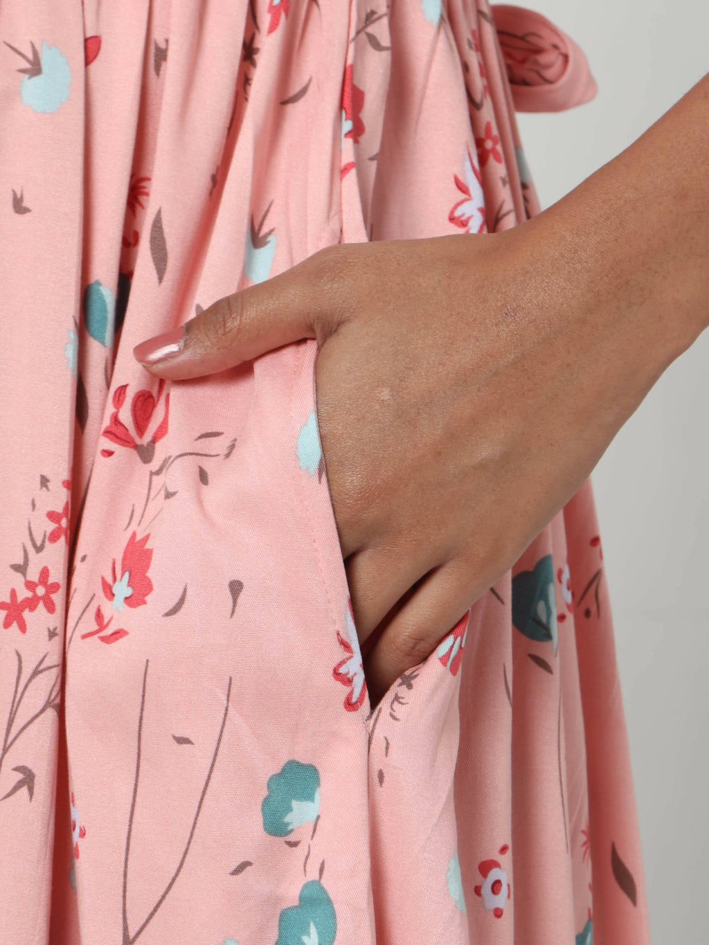 Manet Three Fourth Maternity Dress Floral Print With Concealed Zipper Nursing Access - Peach | Grocsy