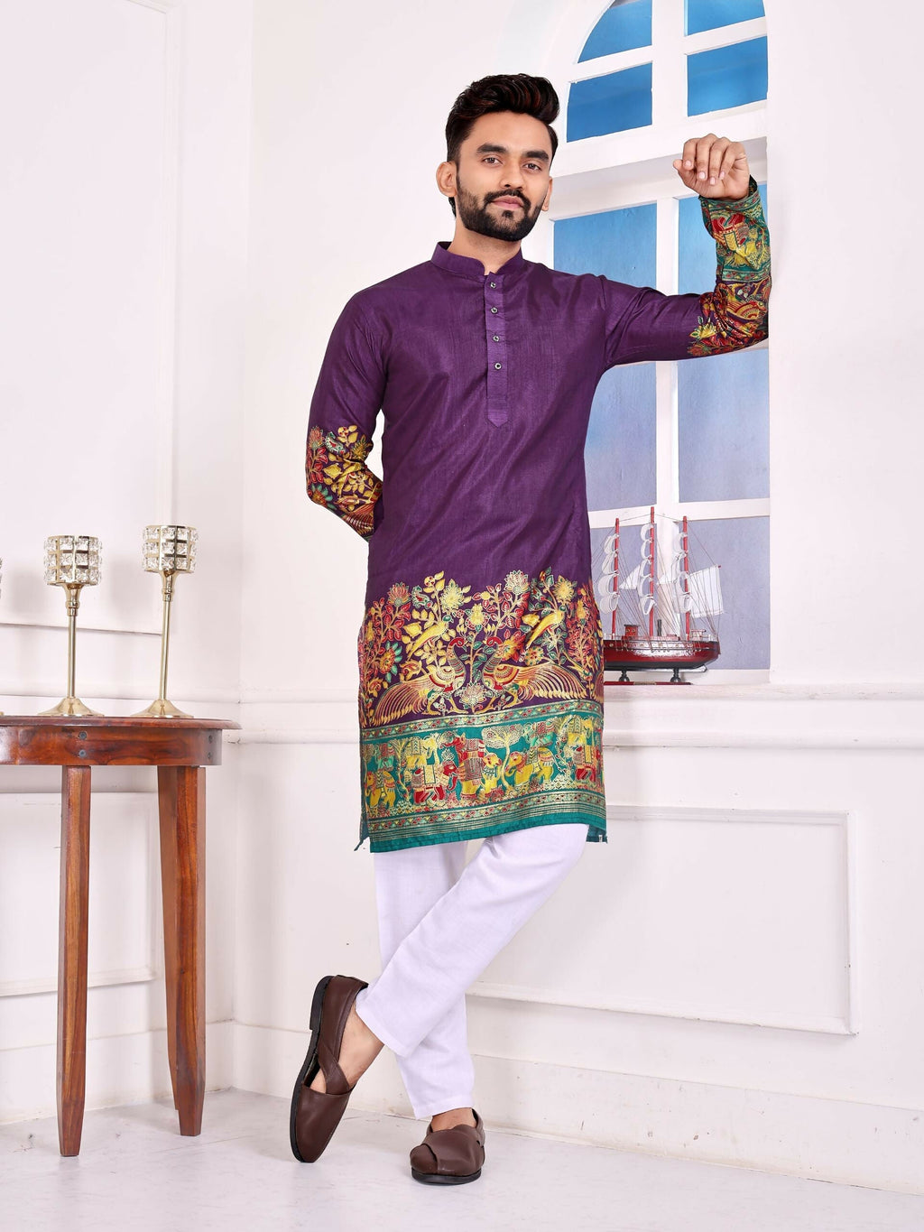 Anaita Purple Dola Silk Straight Kurta With Foil Work | Grocsy