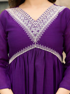 The52 Beautiful Embroidered Vichitra Silk Fabric Pleated Kurta, Pant and Dupatta Set | Grocsy