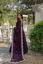 Evanik Wine Faux Blooming Gown With Dupatta With Rich Sequins Embroidered work | Grocsy
