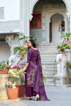 Lorenvalley Wine Roman Silk Floral Print With Beets Handwork Kurta Set | Grocsy