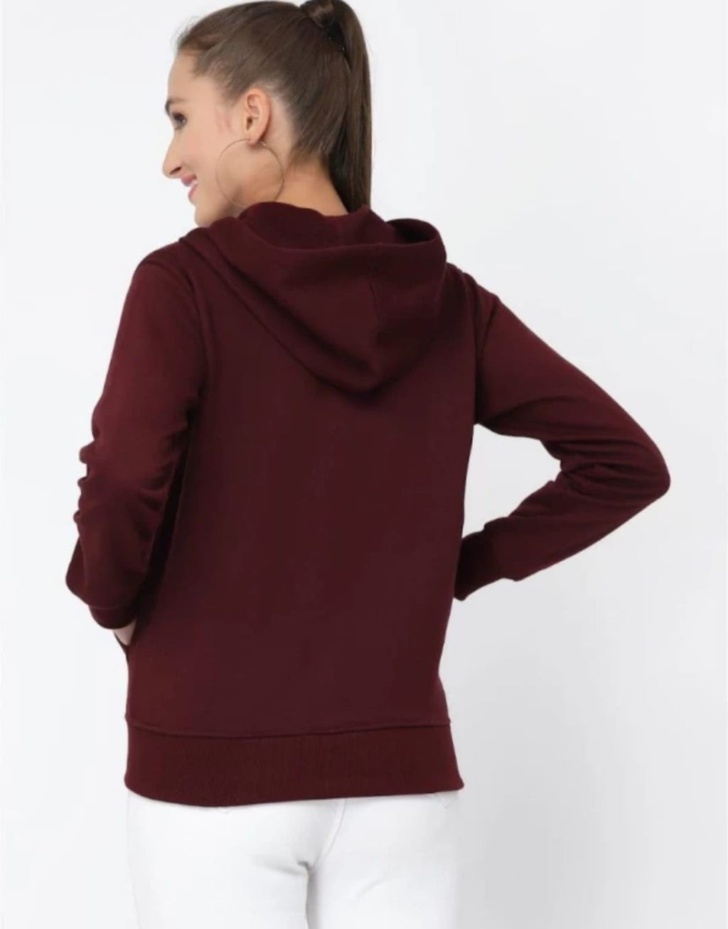 PAVONINE Wine Color Casual Winter Wear Hoodie Sweatshirt For Girls | Grocsy