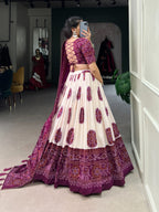 Lorenvalley Wine Tussar Silk with Bandhej Print Lehenga Choli | Grocsy