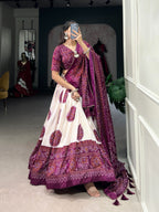 Lorenvalley Wine Tussar Silk with Bandhej Print Lehenga Choli | Grocsy