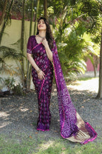 Anaita Wine Woven Design Pure Bandhej Silk Saree With Blouse | Grocsy