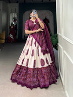 Lorenvalley Wine Tussar Silk with Bandhej Print Lehenga Choli | Grocsy