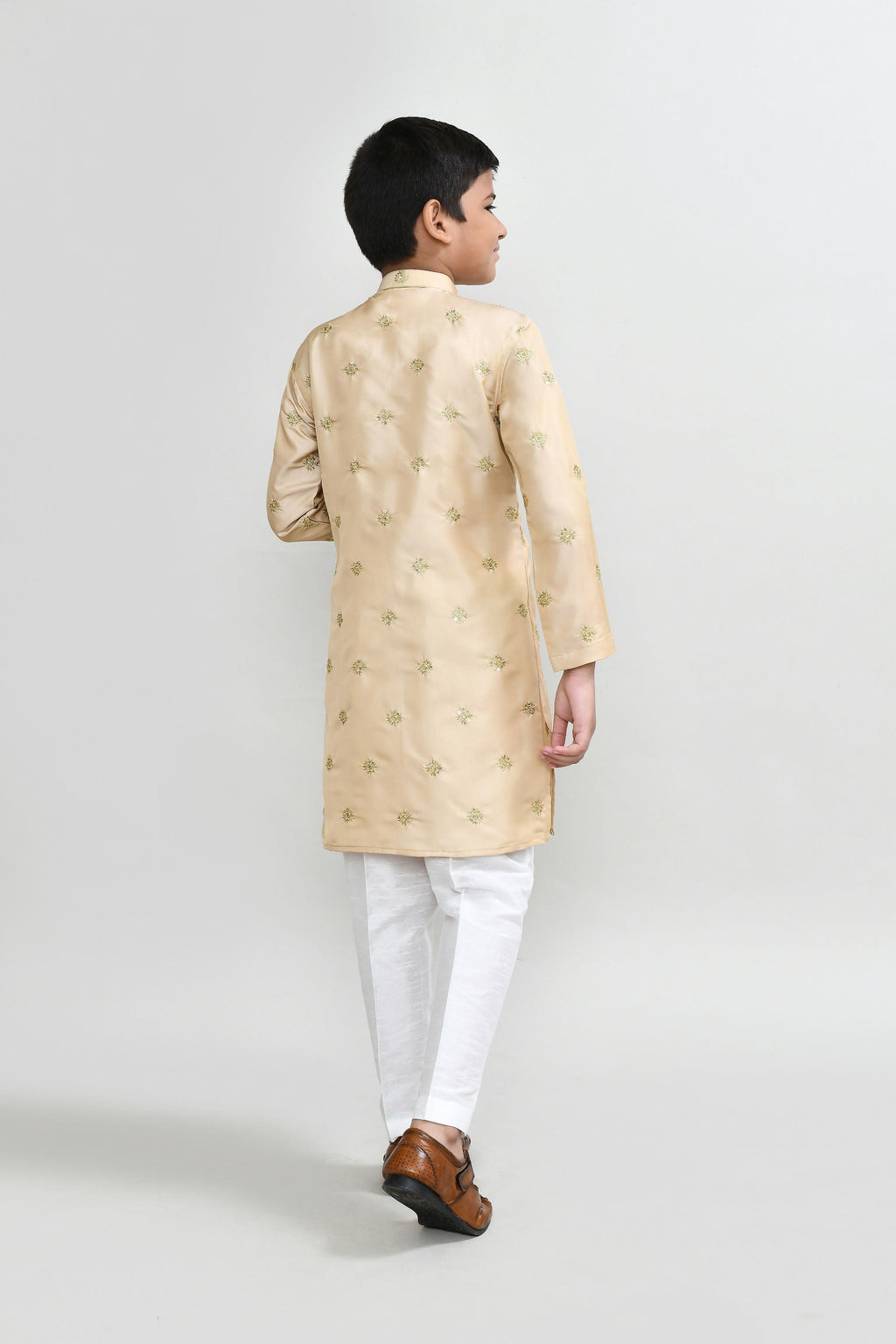 Joban Fashion Satin Silk Beige Kurta With Straight Fit Pant | Grocsy