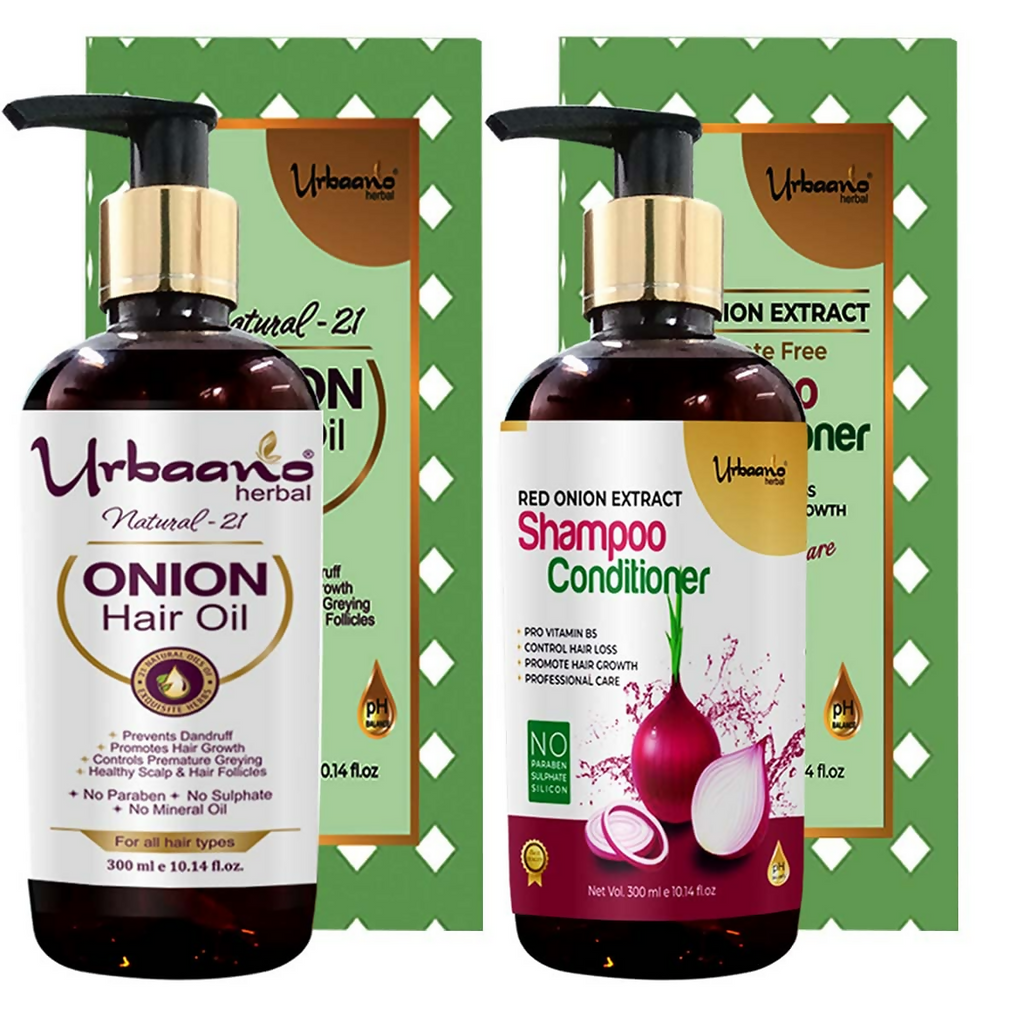 Urbaano Herbal Onion Oil + Shampoo & Conditioner Hair Care Set | Grocsy