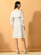 Myshka Women's White Fit and Flare Party Dress | Grocsy