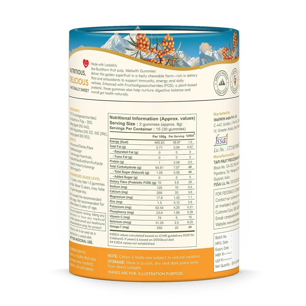 Wellwith Sea buckthorn Vitamin C Rich, multivitamin supplement, Immunity Gummies | Grocsy