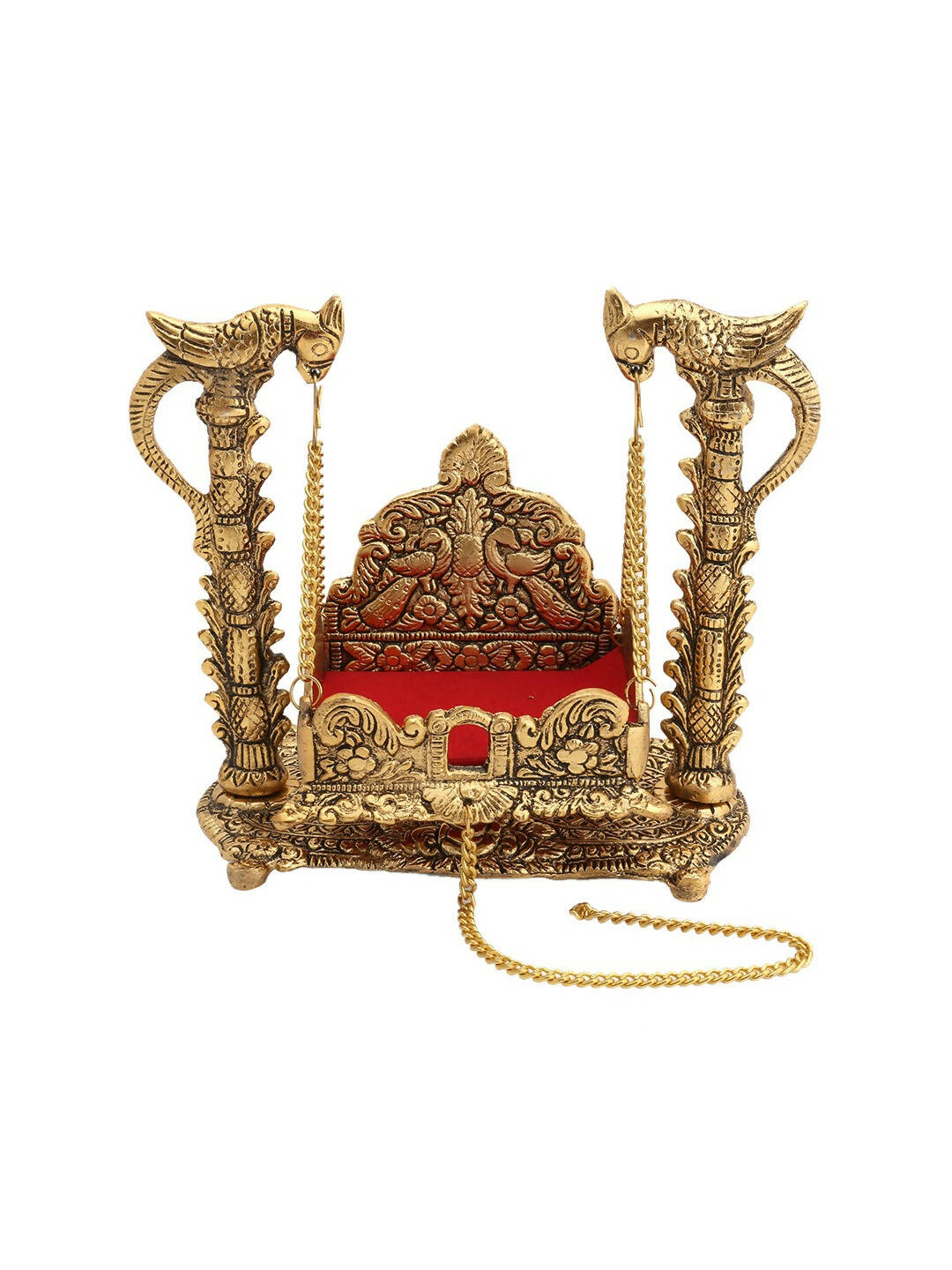 CraftVatika Gold-Polished & Red Swing Jhula Singhasan Pooja Chowki | Grocsy