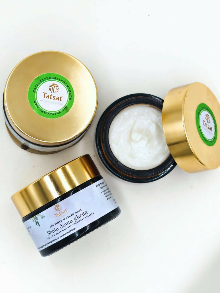 Tatsat Shata Dhauta Ghrita Infused With (Harshingar Flower Absolute)- 100 Times Washed Desi Cow A2 Ghee Moisturizing Cream | Grocsy