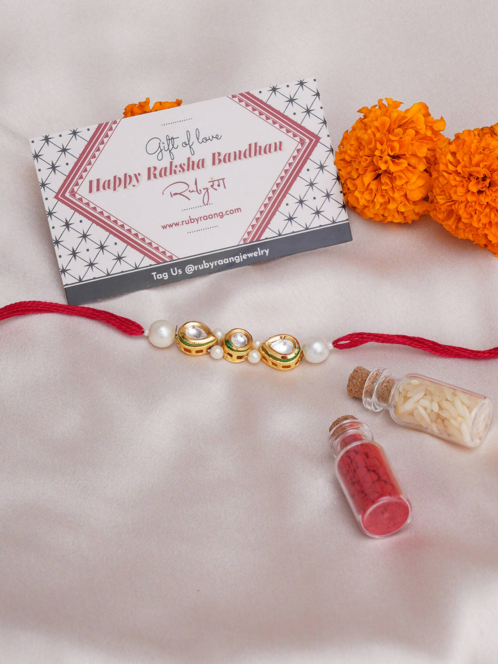 Designer kundan Rakhi - Ruby Raang | Grocsy