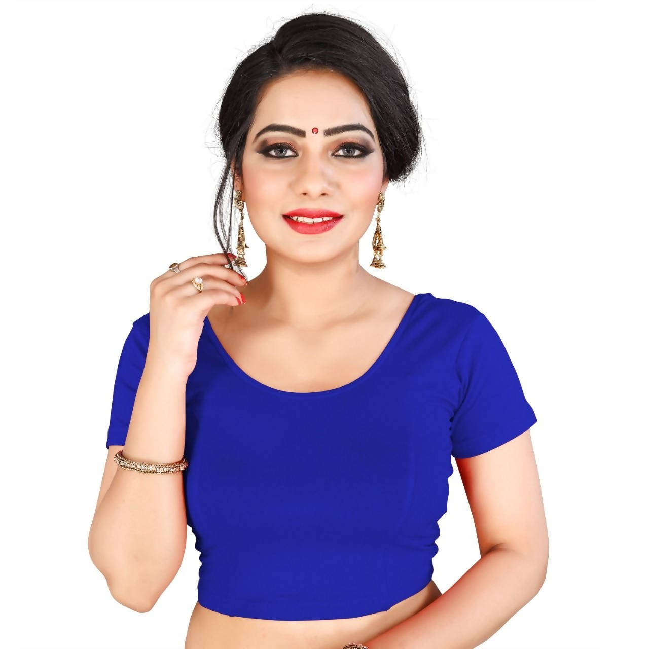 Vamika Blue Lycra Plain Blouse | Grocsy