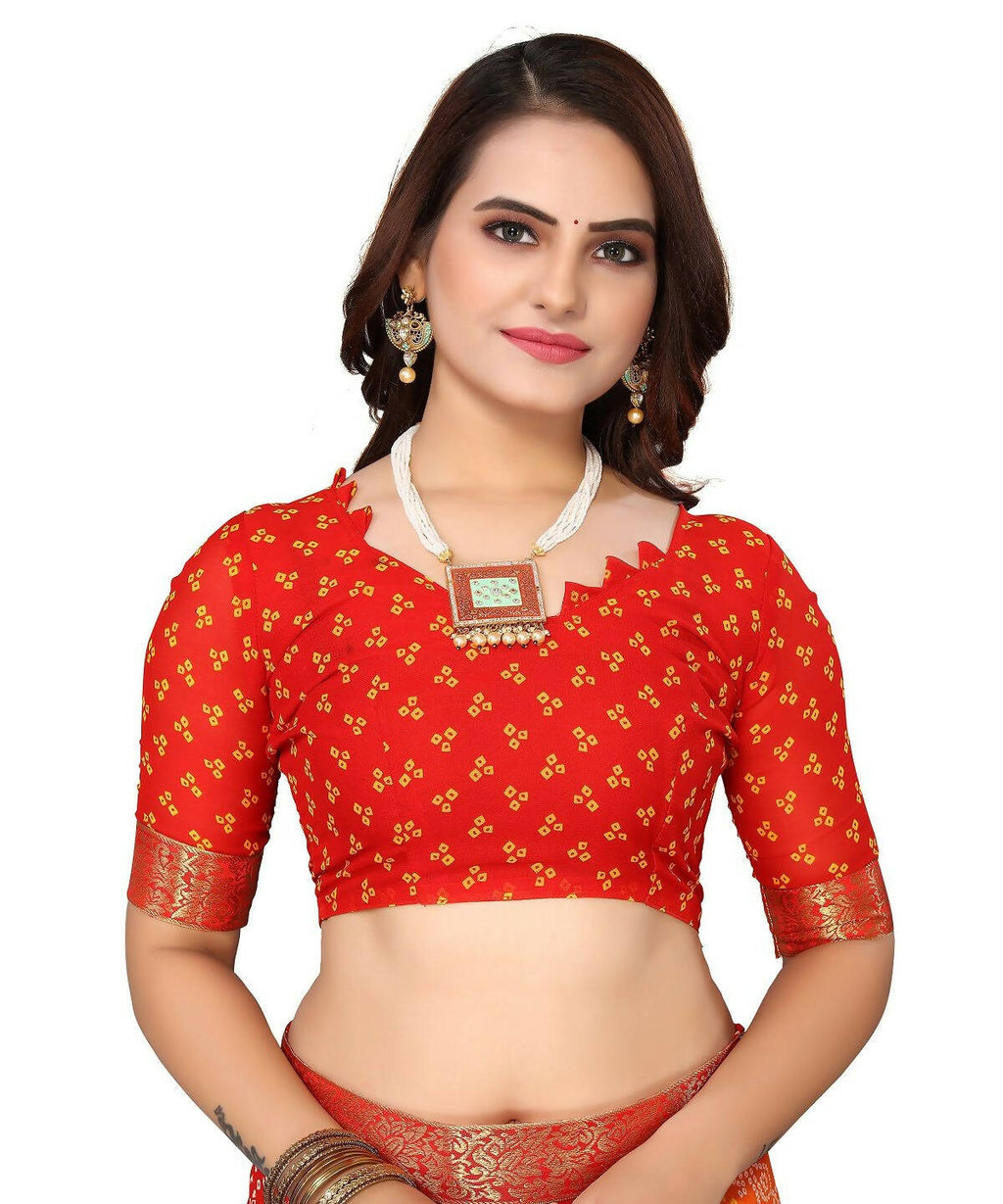 Vamika Red Georgette Printed With Lace Saree (VERA RED) | Grocsy