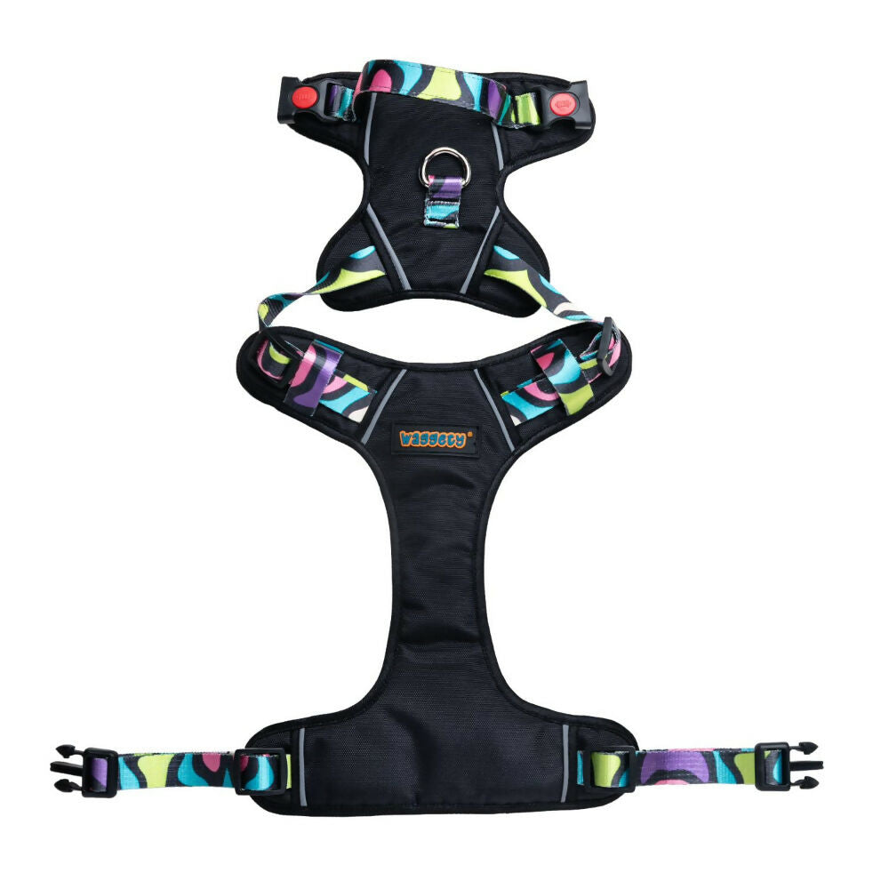 Waggety Adjustable Full Body Dog Harness - Comfortable Fit, Lightweight Polyester, Black | Grocsy