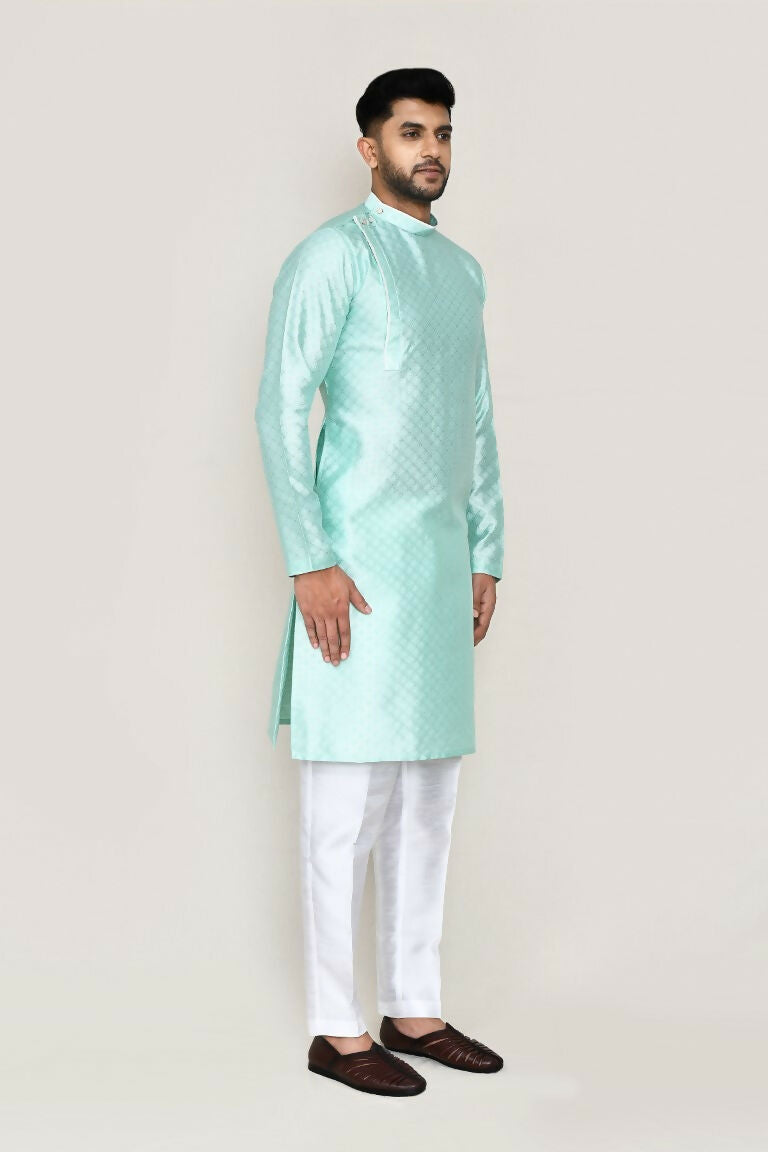 Joban Fashion Green Colored Jacquard Silk Fabric Kurta With Straight Fit Pant | Grocsy