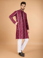 Vastranavya Maroon Exclusive Festival Wear Pure Viscose Rayon Sequence & Foil Mirror Heavy Embroidered Work Kurta | Grocsy