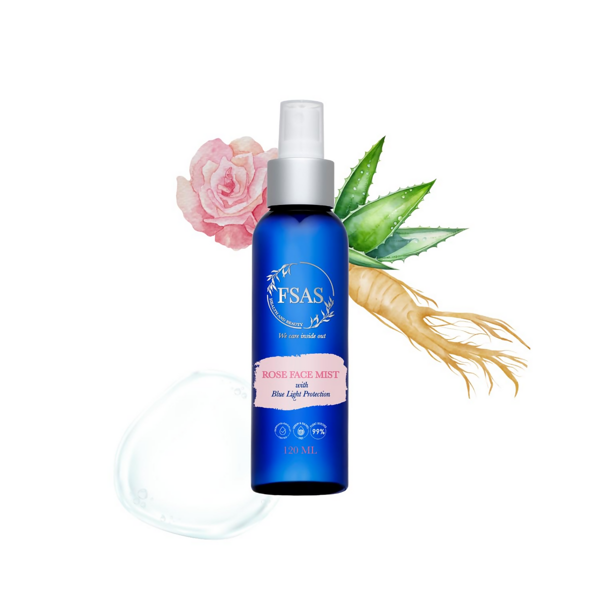 FSAS Health and Beauty 99% Plant Derived Rose Face Mist | Grocsy
