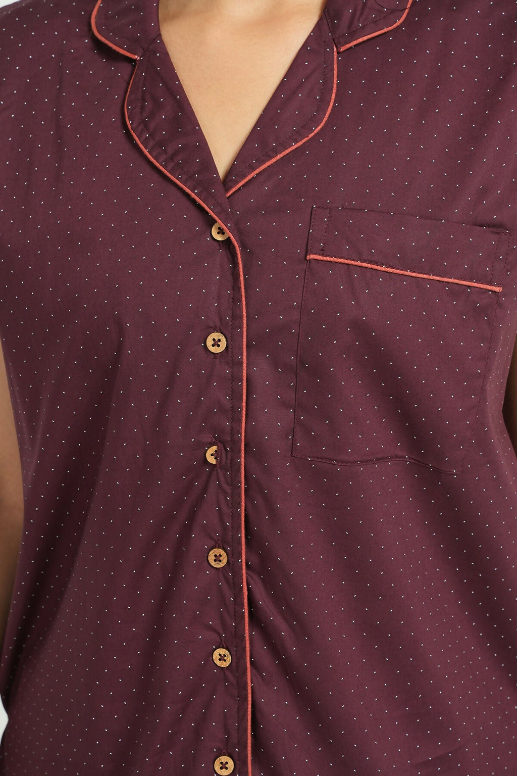 Breathables Women Cotton Night Suit Shirt And Shorts Co-Ord Set Maroon I Nightwear | Loungewear Set | Grocsy