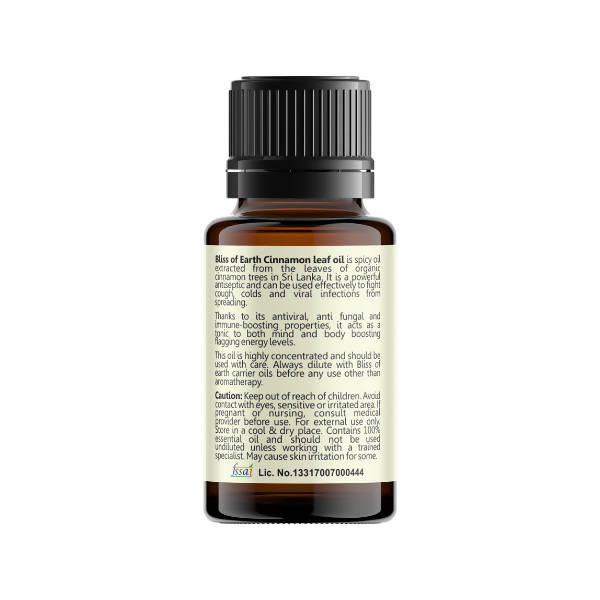Bliss of Earth Organic Cinnamon Leaf Premium Sri Lankan Essential Oil | Grocsy