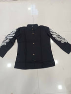 Teeya Creation Women Trendy Black Cotton Button-Down Top with White Contrast Embroidered Sleeves | Grocsy