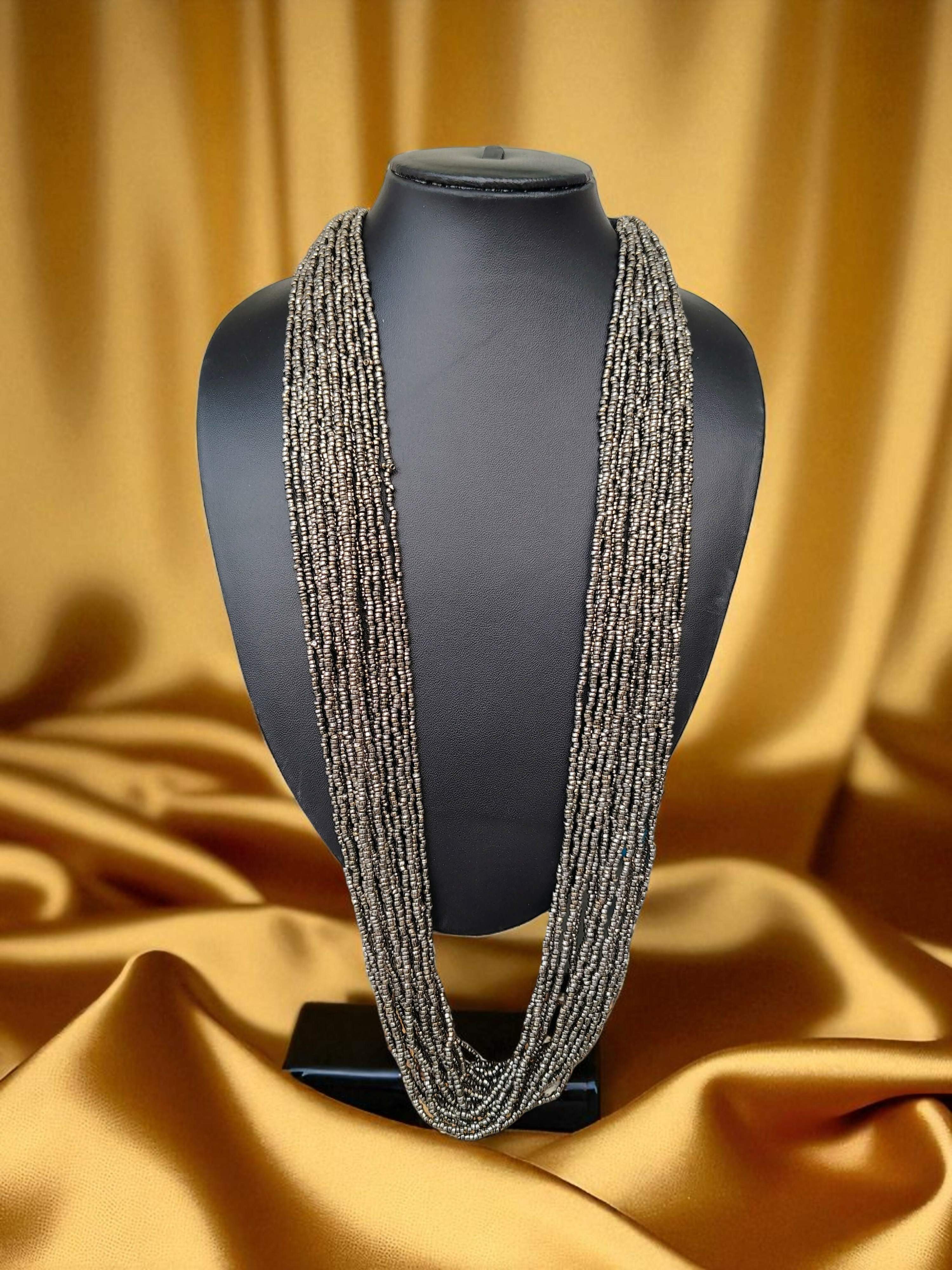 Inhanns Rangsaaz 20-Layer Luxe Long Beaded Only Necklace - Silver Only Necklace | Grocsy