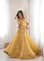 Lorenvalley Fashion Yellow Salsa Crush Plain Lehenga Choli with Koti | Grocsy