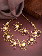 NVR Women's Gold Floral Shape Beaded Handcrafted Jewellery Set | Grocsy