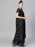 Ahalyaa Black Georgette Crepe Printed Top Palazzo Set With Jacket | Grocsy