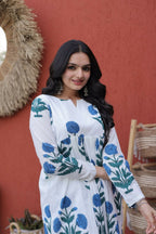 Teeya Creation Womens New Trendy Summer War Printed Cotton Gown Set-Blue | Grocsy