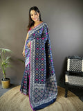 Joban Fashion Royal Blue Jacquard Woven Pattern Lichi Soft Silk Banarasi Saree | Grocsy
