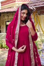 Teeya Creation Womens New Stylish Heavy Sequence Embroidery Work Pink Gown Set | Grocsy