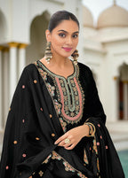 Ethnic Festive Wear Black Primium Chinon Fabric Stitched Suit With Dupatta - Zeeya | Grocsy
