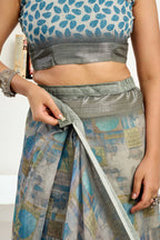 Joban Fashion  Dusty Brown Floral & Ethnic Motifs Linen Ready To Wear Saree With Unstitched Blouse | Grocsy