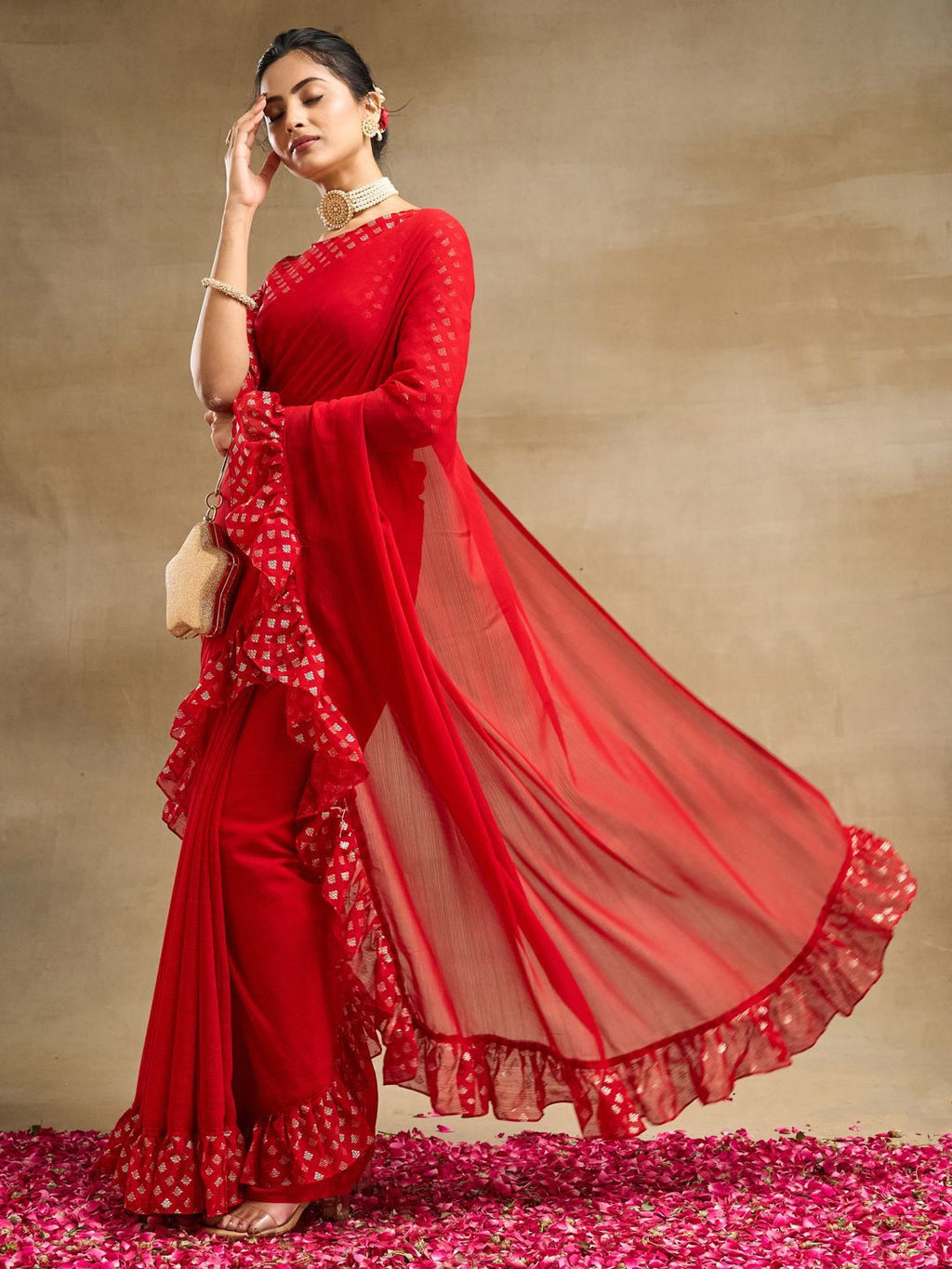 kasee Poly Chiffon Saree | Grocsy