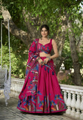 Vastranavya Polyester Viscose Chanderi Lehenga Choli With Intricate Print And Dupatta - Pink | Grocsy
