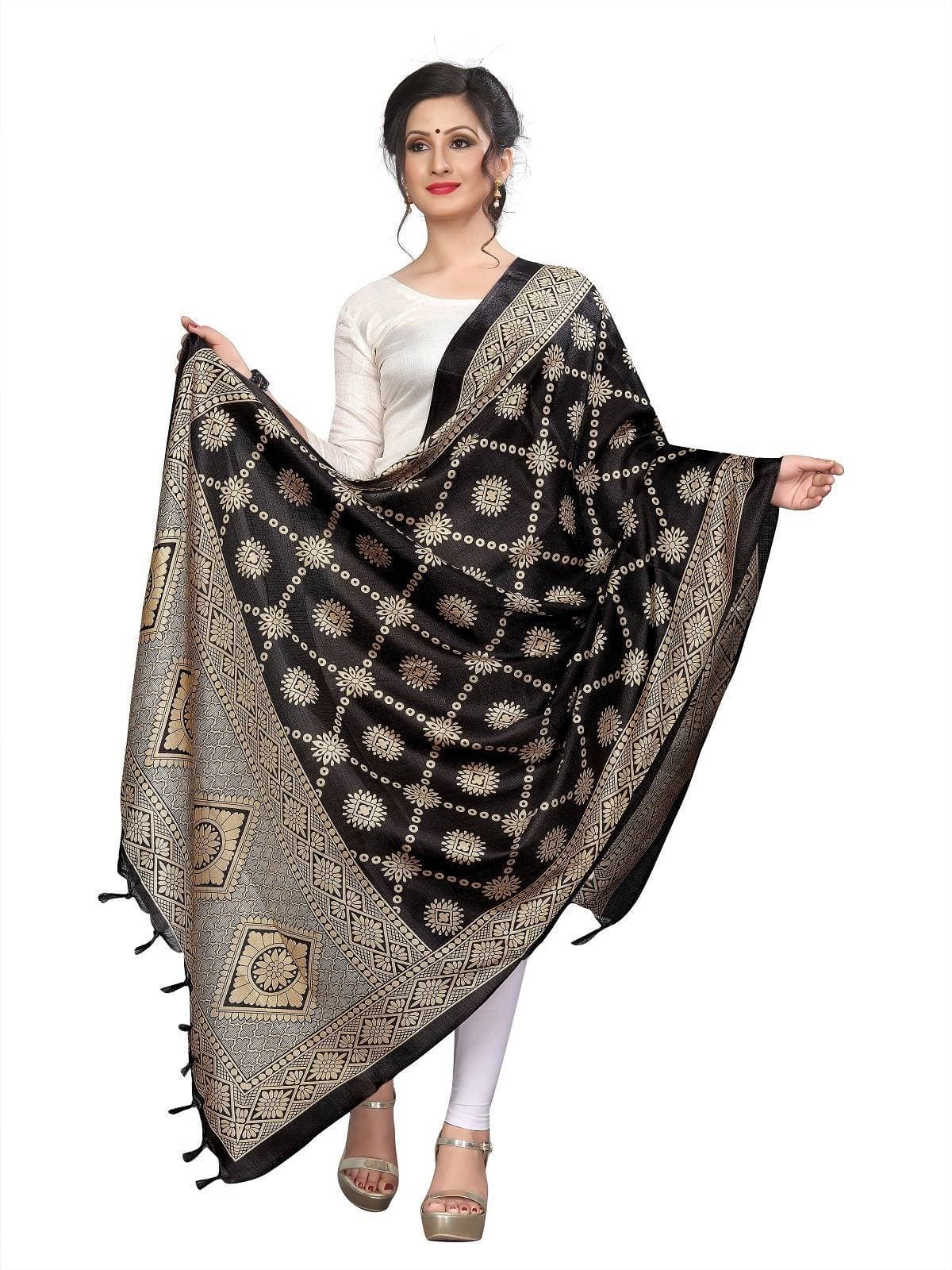 Vamika Latest Fashion Black Printed Khadi Bhagalpuri Dupatta | Grocsy