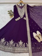 Teeya Creation Wine Color Faux Georgette Embroidery Work Long Party Wear Gown | Grocsy