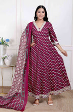 Miravan Women's Maroon embroidered Anarkali Kurta and Dupatta | Grocsy