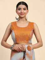 Orange Polyester Solid Ready to Wear Saree with stitched Blouse - Aayan | Grocsy