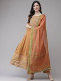 Yufta Yellow Printed kurta with Trouser Dupatta Set | Grocsy