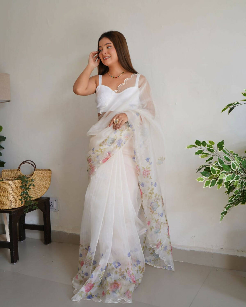 Vamsee White Organza Saree | Grocsy
