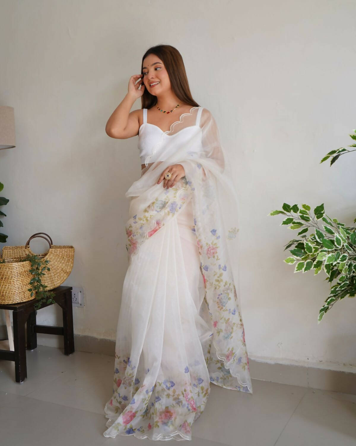 Vamsee White Organza Saree | Grocsy