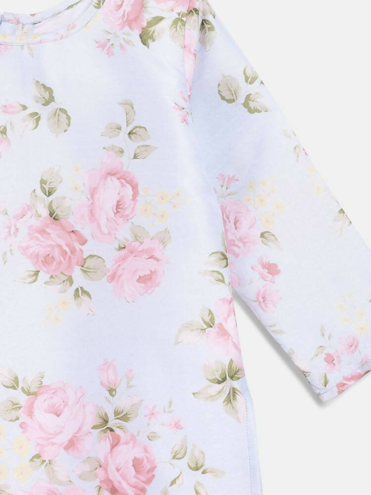 Ahalyaa Pink Polysilk Floral Printed Kids Kurta Dhoti Set For Girls | Grocsy
