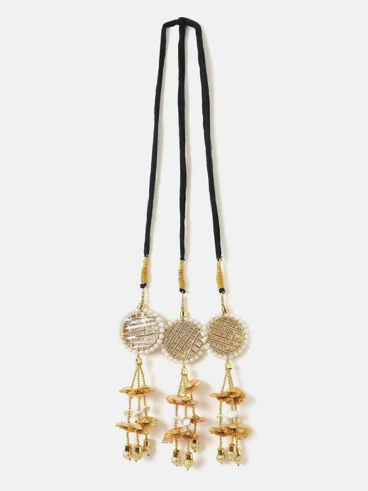 Ruby Raang Gold Gota Pati Work And Threads With Pearls And Black Thread And Mirrors | Grocsy